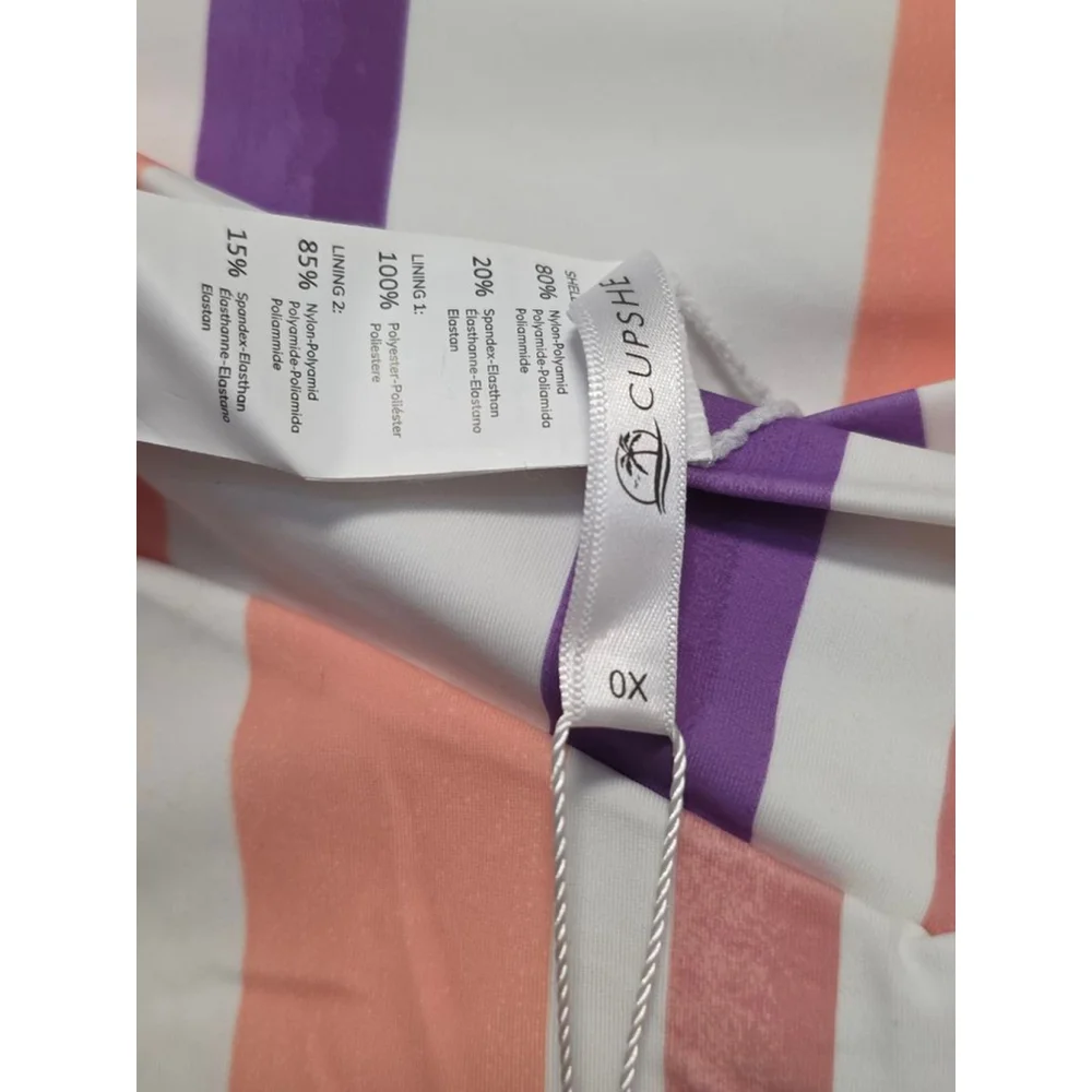 Women's Cupshe White Peach Purple Striped‎ High Waist Bikini Set 0X